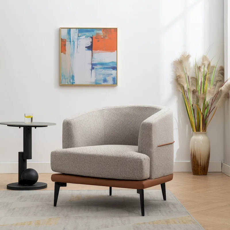 Fauteuil double tonneau en tissu, fauteuil rond rembourré avec accoudoirs, pour salon, chambre, bureau, orange brûlé
