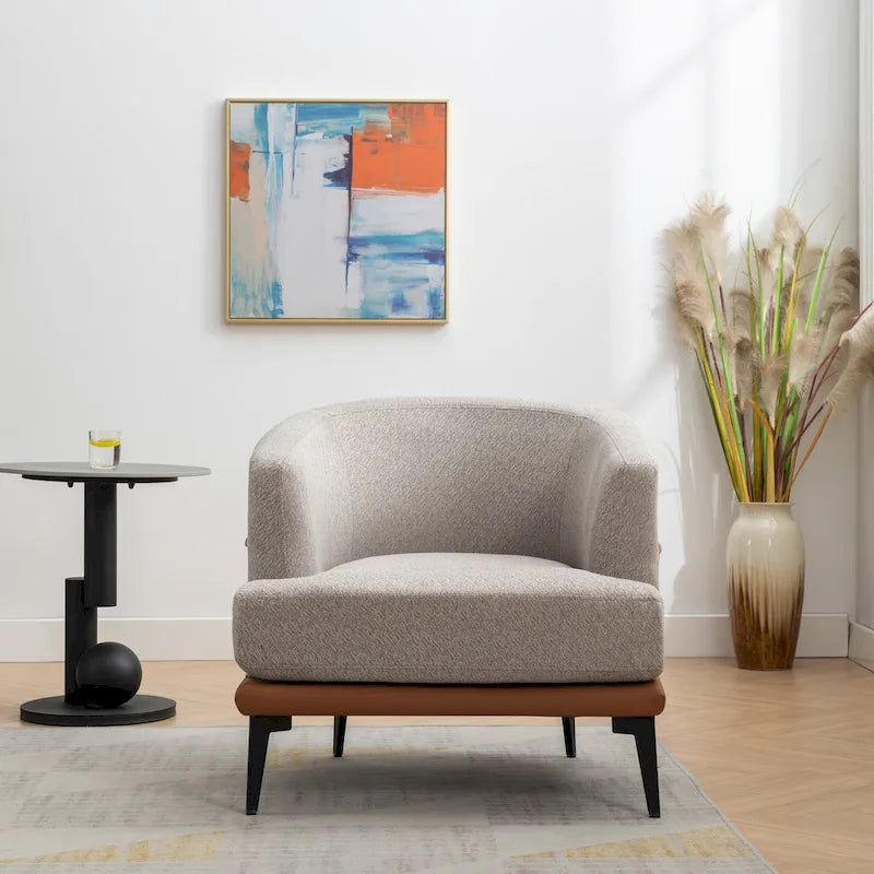 Fauteuil double tonneau en tissu, fauteuil rond rembourré avec accoudoirs, pour salon, chambre, bureau, orange brûlé