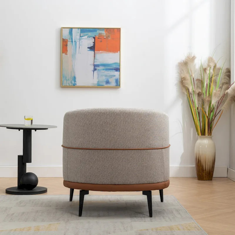 Fauteuil double tonneau en tissu, fauteuil rond rembourré avec accoudoirs, pour salon, chambre, bureau, orange brûlé