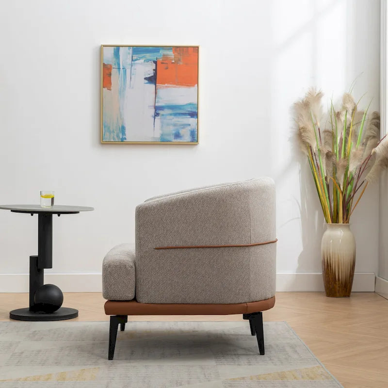 Fauteuil double tonneau en tissu, fauteuil rond rembourré avec accoudoirs, pour salon, chambre, bureau, orange brûlé