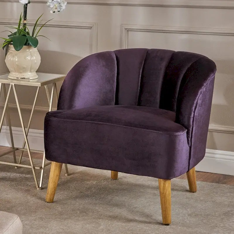 Fauteuil club moderne en velours avec pieds en bois de bouleau