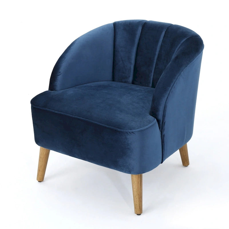 Fauteuil club moderne en velours avec pieds en bois de bouleau