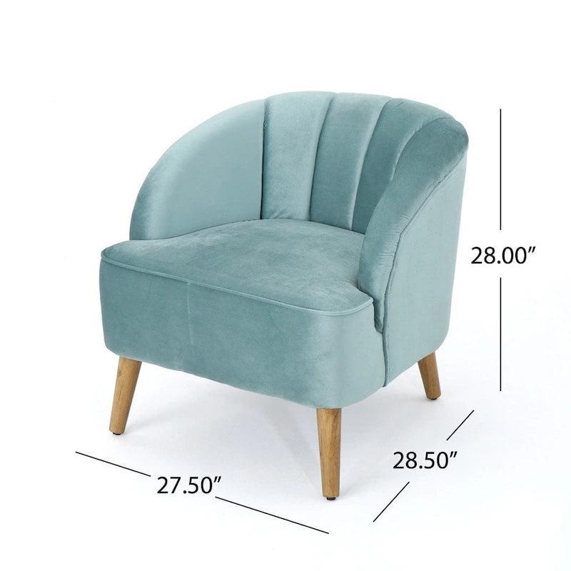 Fauteuil club moderne en velours avec pieds en bois de bouleau