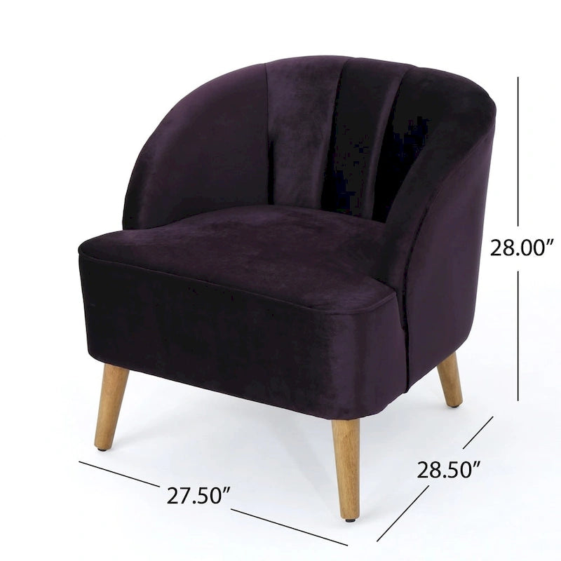 Fauteuil club moderne en velours avec pieds en bois de bouleau
