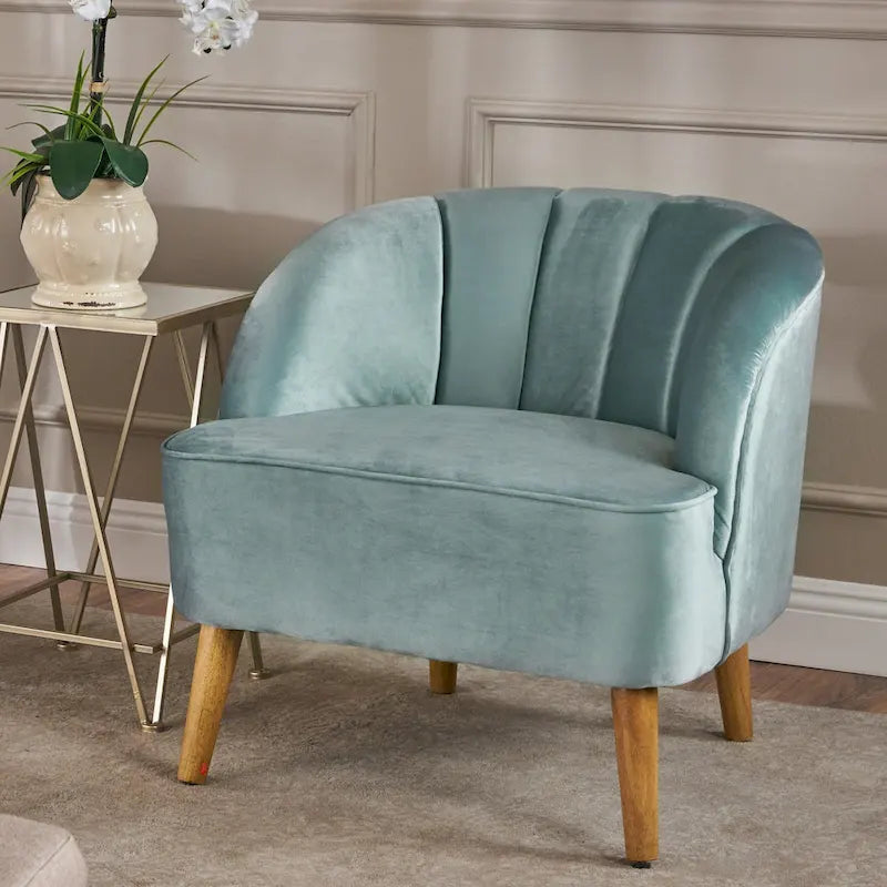 Fauteuil club moderne en velours avec pieds en bois de bouleau