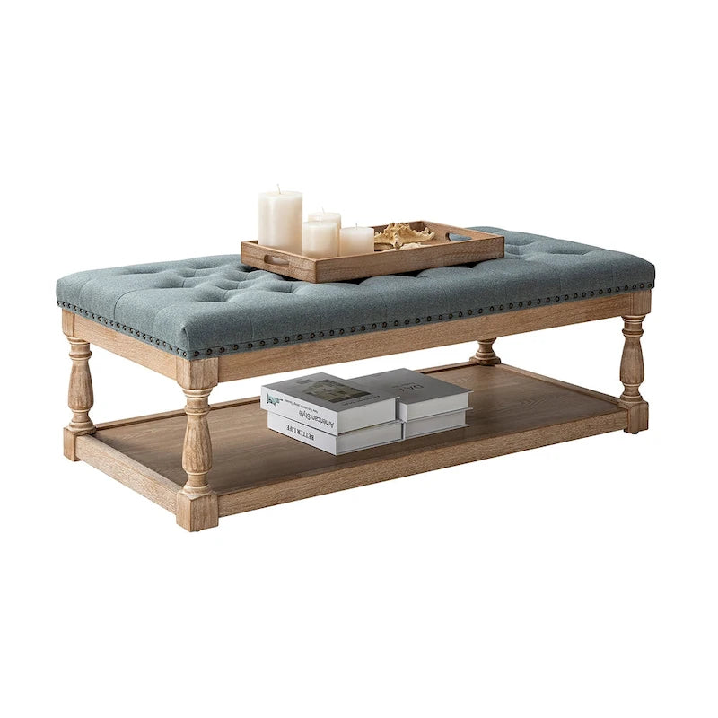 Ottoman de cocktail rectangulaire rembourré avec plateau de rangement