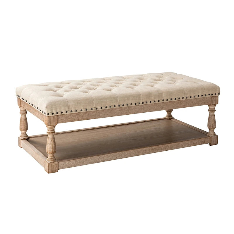 Ottoman de cocktail rectangulaire rembourré avec plateau de rangement