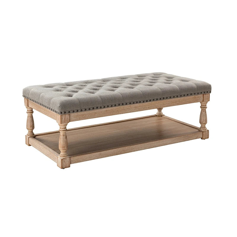Ottoman de cocktail rectangulaire rembourré avec plateau de rangement