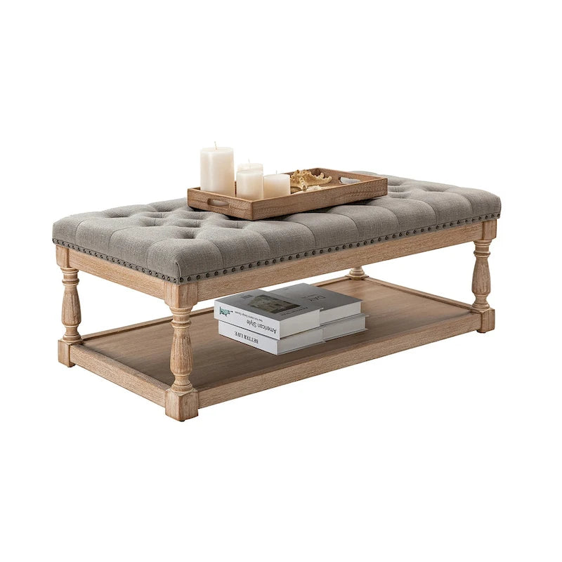 Ottoman de cocktail rectangulaire rembourré avec plateau de rangement