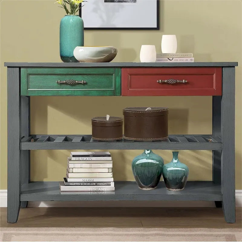 Console avec 2 tiroirs et 2 étagères ouvertes, buffet pour couloir, salon, cuisine