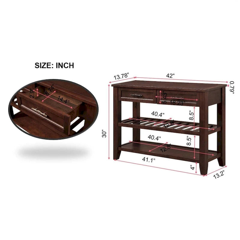 Console avec 2 tiroirs et 2 étagères ouvertes, buffet pour couloir, salon, cuisine