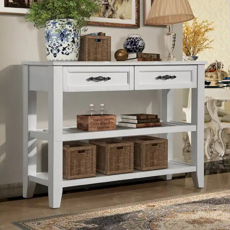 Console avec 2 tiroirs et 2 étagères ouvertes, buffet pour couloir, salon, cuisine