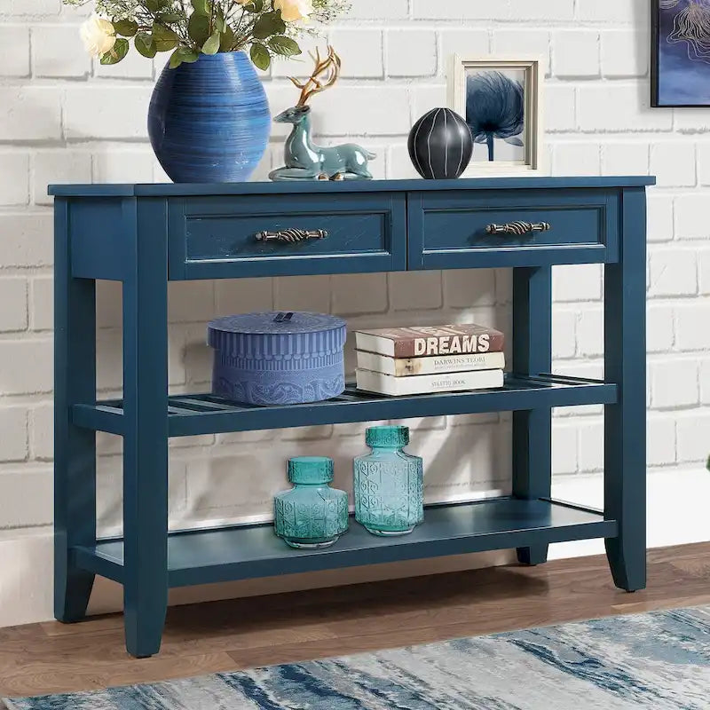 Console avec 2 tiroirs et 2 étagères ouvertes, buffet pour couloir, salon, cuisine