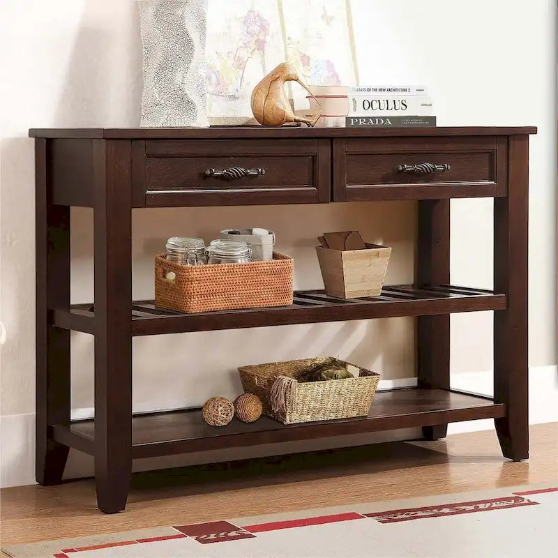 Console avec 2 tiroirs et 2 étagères ouvertes, buffet pour couloir, salon, cuisine