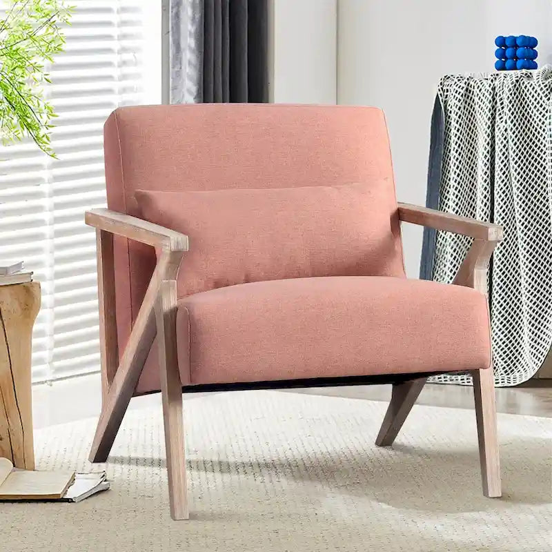 Fauteuil d'appoint en bois massif et tissu pour salon