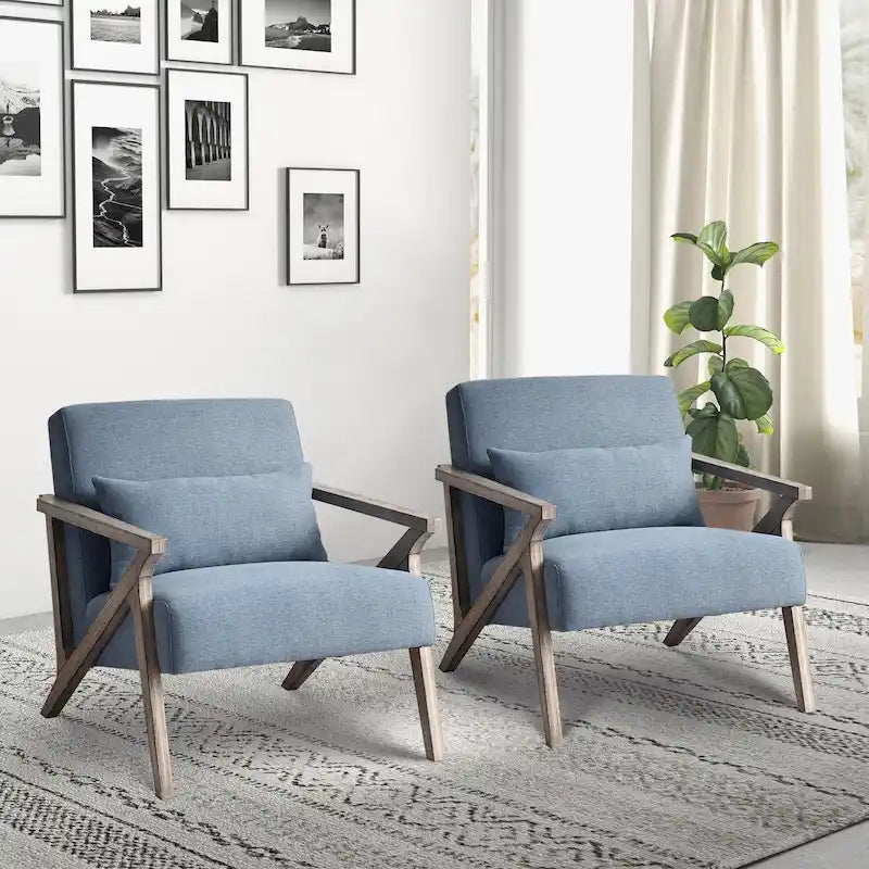 Fauteuil d'appoint en bois massif et tissu pour salon