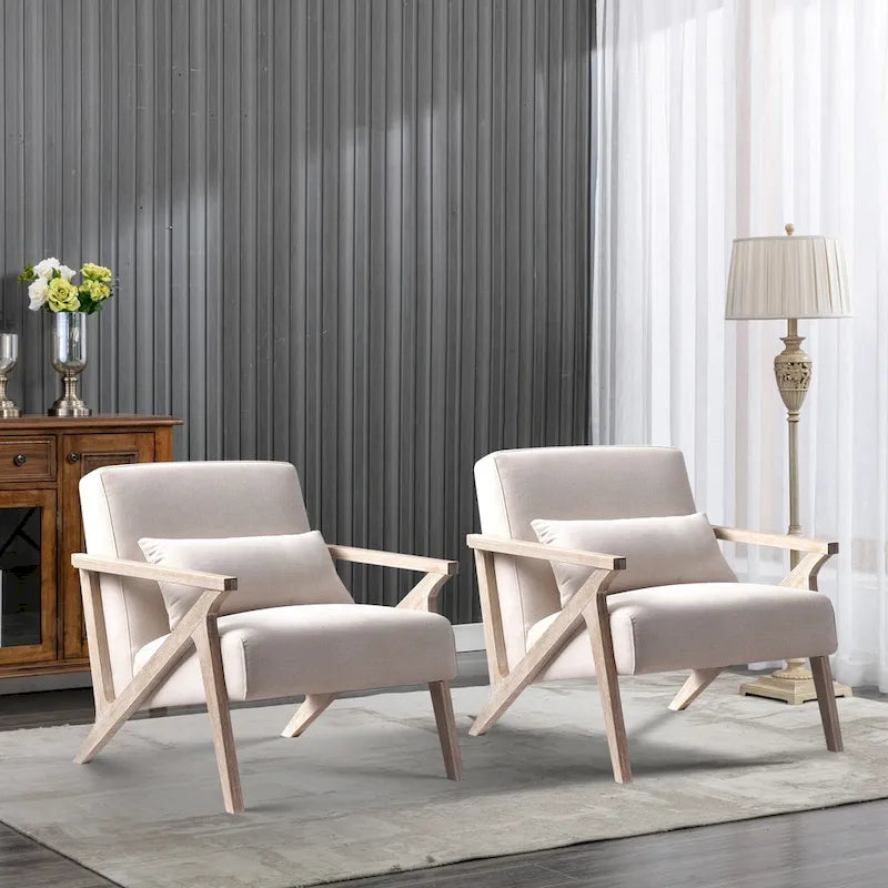 Fauteuil d'appoint en bois massif et tissu pour salon