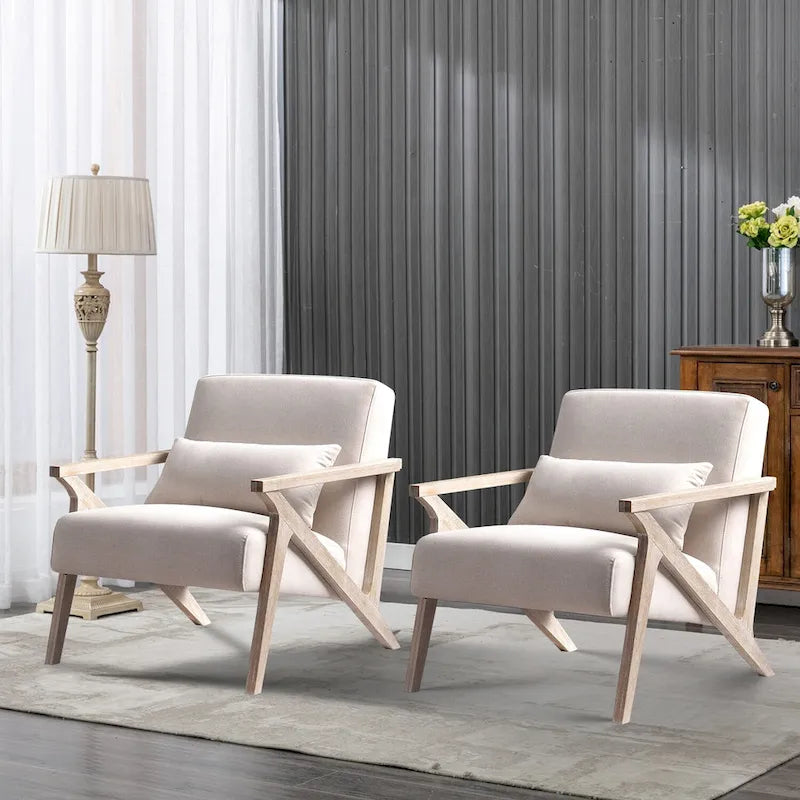 Fauteuil d'appoint en bois massif et tissu pour salon