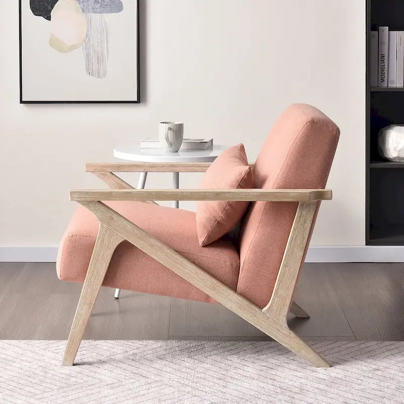 Fauteuil d'appoint en bois massif et tissu pour salon