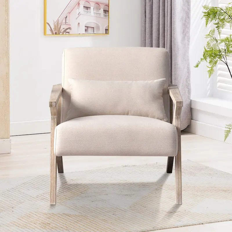 Fauteuil d'appoint en bois massif et tissu pour salon