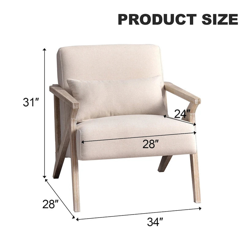 Fauteuil d'appoint en bois massif et tissu pour salon