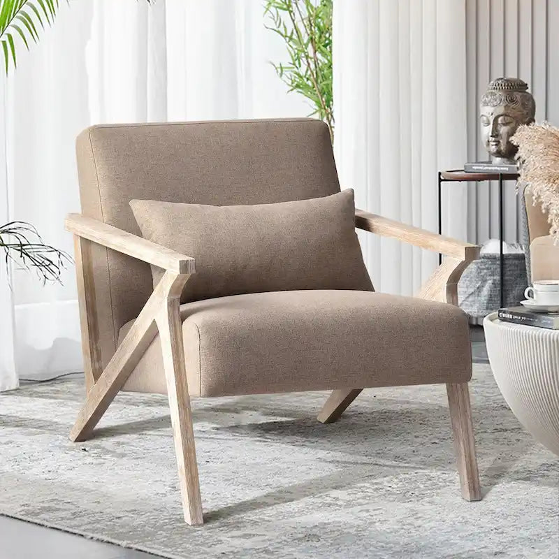 Fauteuil d'appoint en bois massif et tissu pour salon