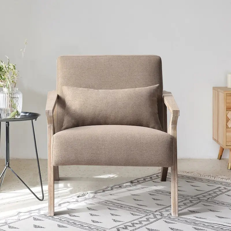 Fauteuil d'appoint en bois massif et tissu pour salon