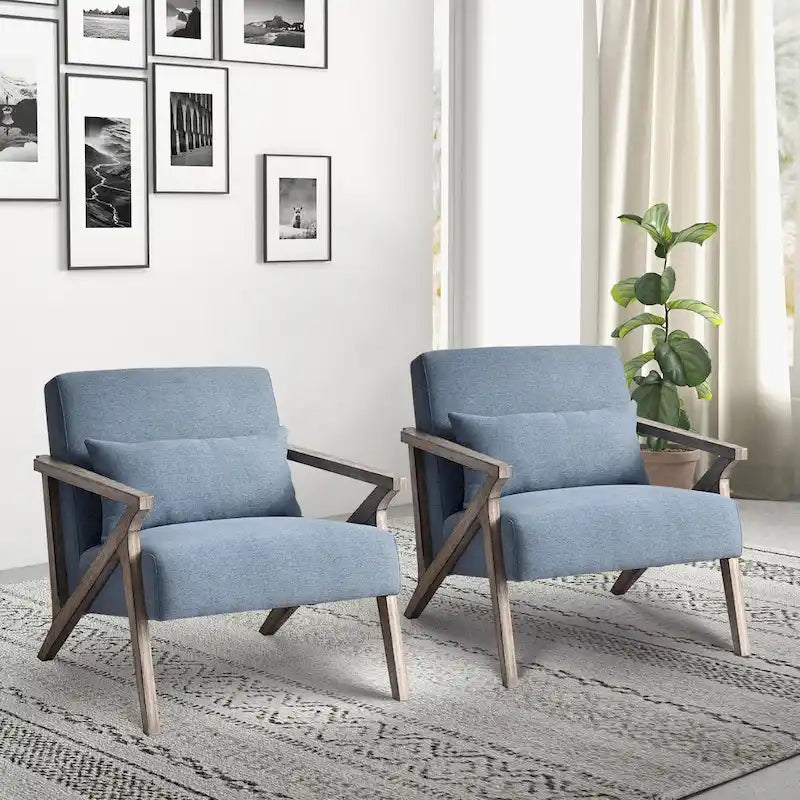 Fauteuil d'appoint en bois massif et tissu pour salon