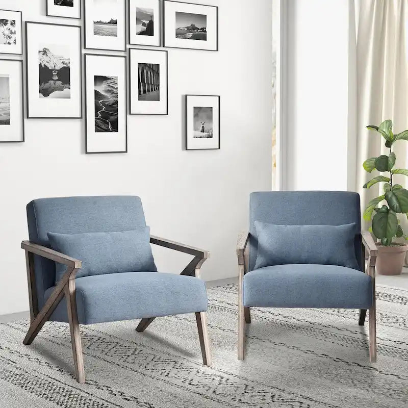 Fauteuil d'appoint en bois massif et tissu pour salon