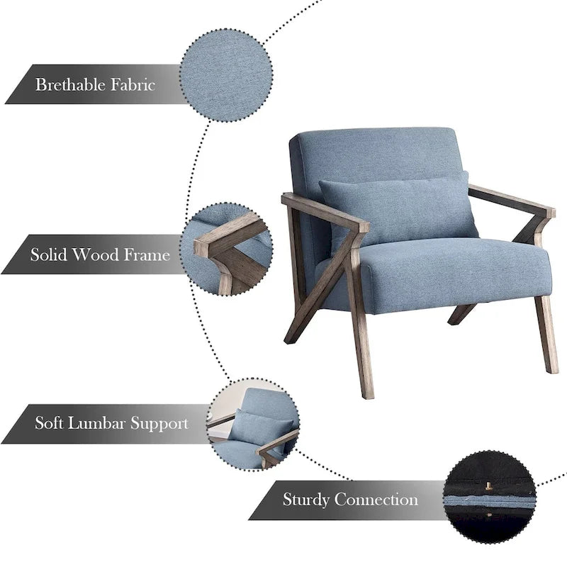 Fauteuil d'appoint en bois massif et tissu pour salon