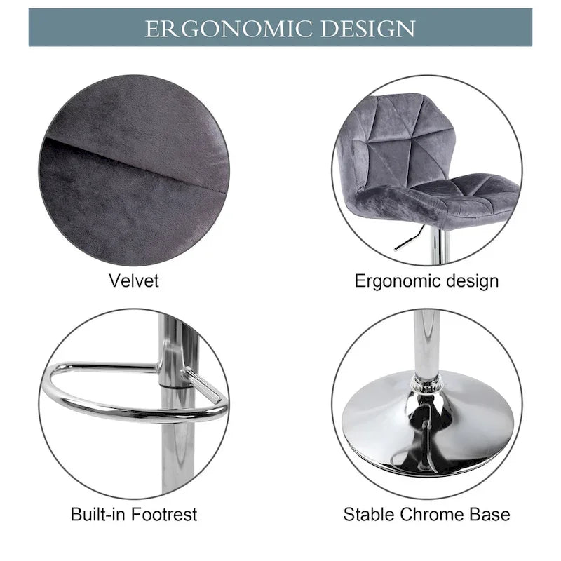 Tabourets de bar réglables en hauteur, lot de 2 – Siège pivotant rembourré