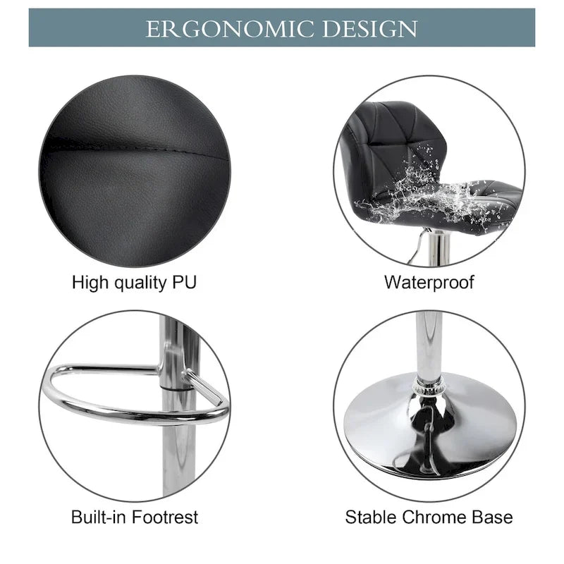 Tabourets de bar réglables en hauteur, lot de 2 – Siège pivotant rembourré