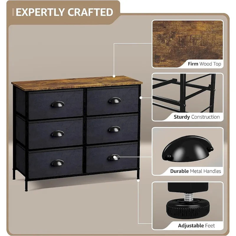 Commode de rangement en tissu à 7 tiroirs avec cadre en acier