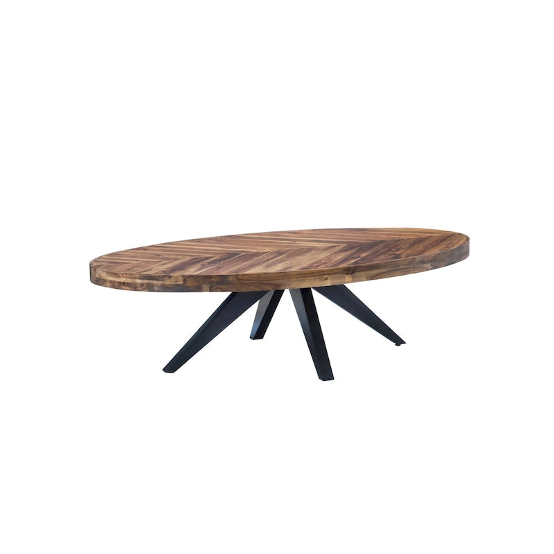 Table basse ovale rustique en bois d'acacia avec pieds tripodes