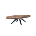 Table basse ovale rustique en bois d'acacia avec pieds tripodes