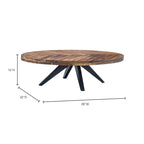 Table basse ovale rustique en bois d'acacia avec pieds tripodes