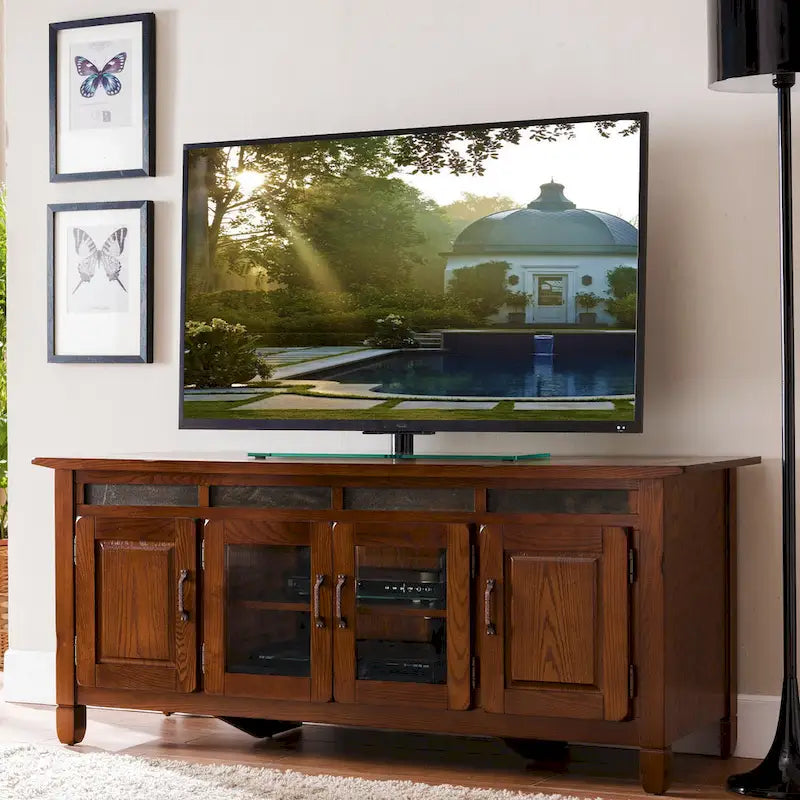 Meuble TV en bois avec rangement pour écrans jusqu'à 65 pouces