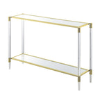 Console 2 plateaux en verre acrylique avec piètement chromé doré