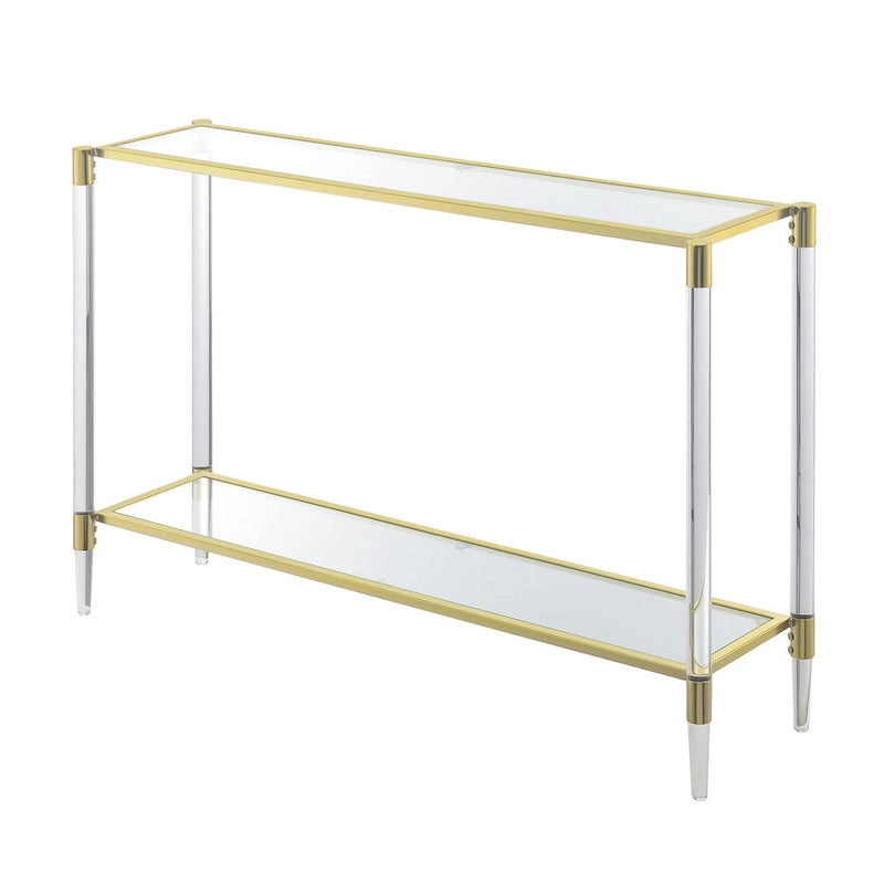 Console 2 plateaux en verre acrylique avec piètement chromé doré