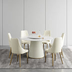 Table à manger ronde de 53 pouces pour 6 personnes avec plateau en pierre frittée et plateau tournant (Lazy Susan)