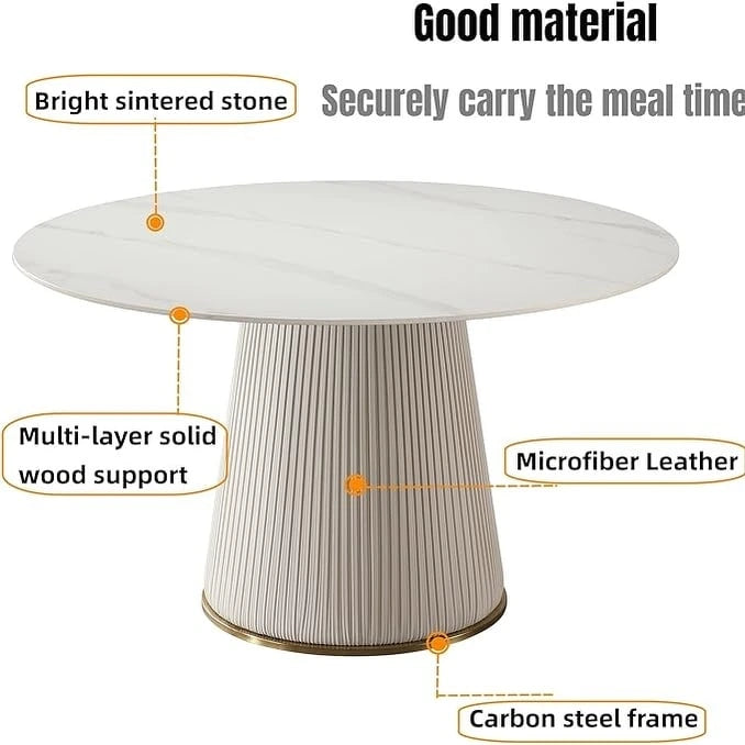 Table à manger ronde de 53 pouces pour 6 personnes avec plateau en pierre frittée et plateau tournant (Lazy Susan)