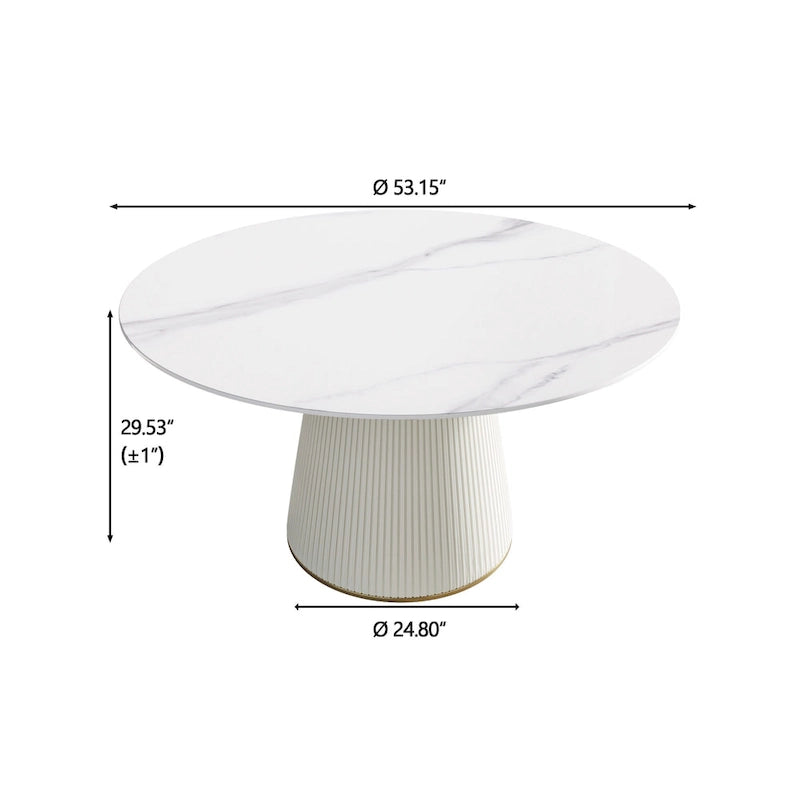 Table à manger ronde de 53 pouces pour 6 personnes avec plateau en pierre frittée et plateau tournant (Lazy Susan)
