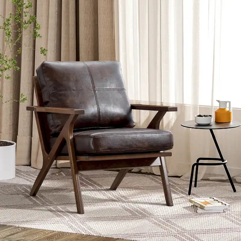Fauteuil en cuir rembourré (cadre en bois massif, coussin amovible)