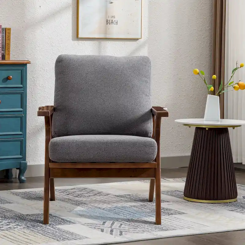 Fauteuil en cuir rembourré (cadre en bois massif, coussin amovible)