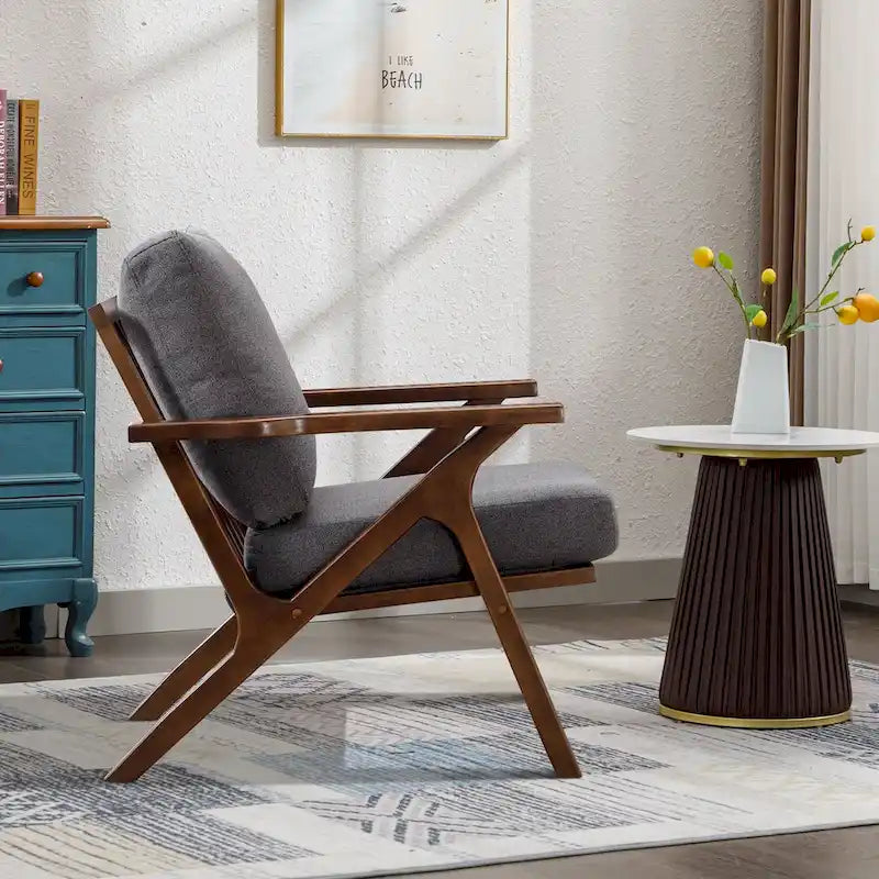 Fauteuil en cuir rembourré (cadre en bois massif, coussin amovible)