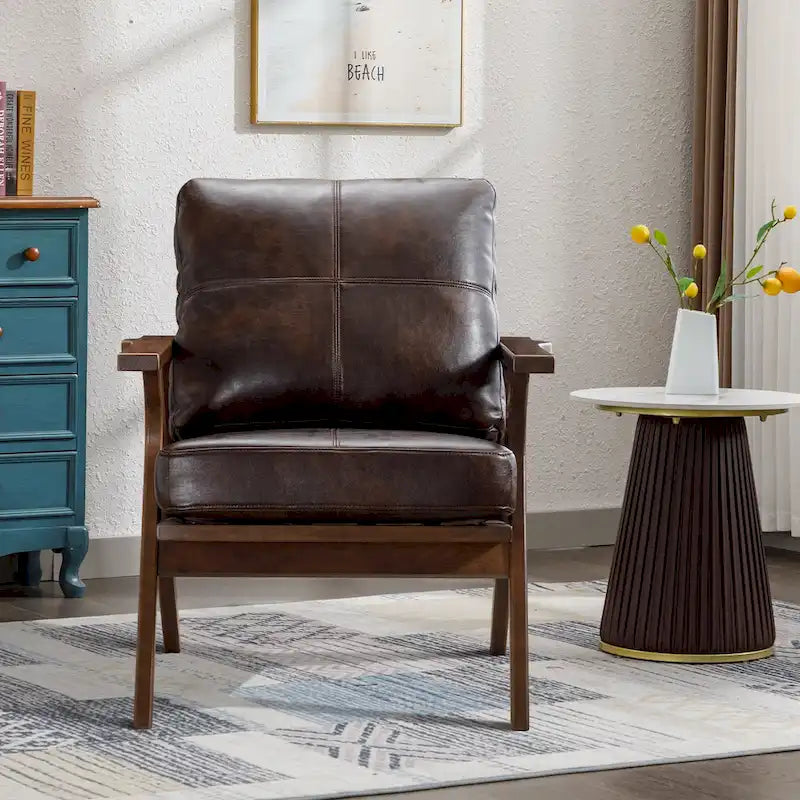 Fauteuil en cuir rembourré (cadre en bois massif, coussin amovible)
