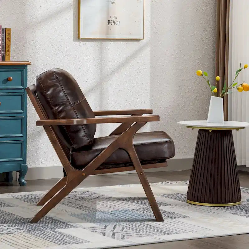 Fauteuil en cuir rembourré (cadre en bois massif, coussin amovible)