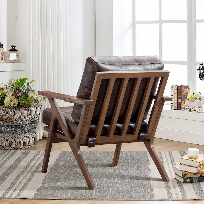 Fauteuil en cuir rembourré (cadre en bois massif, coussin amovible)