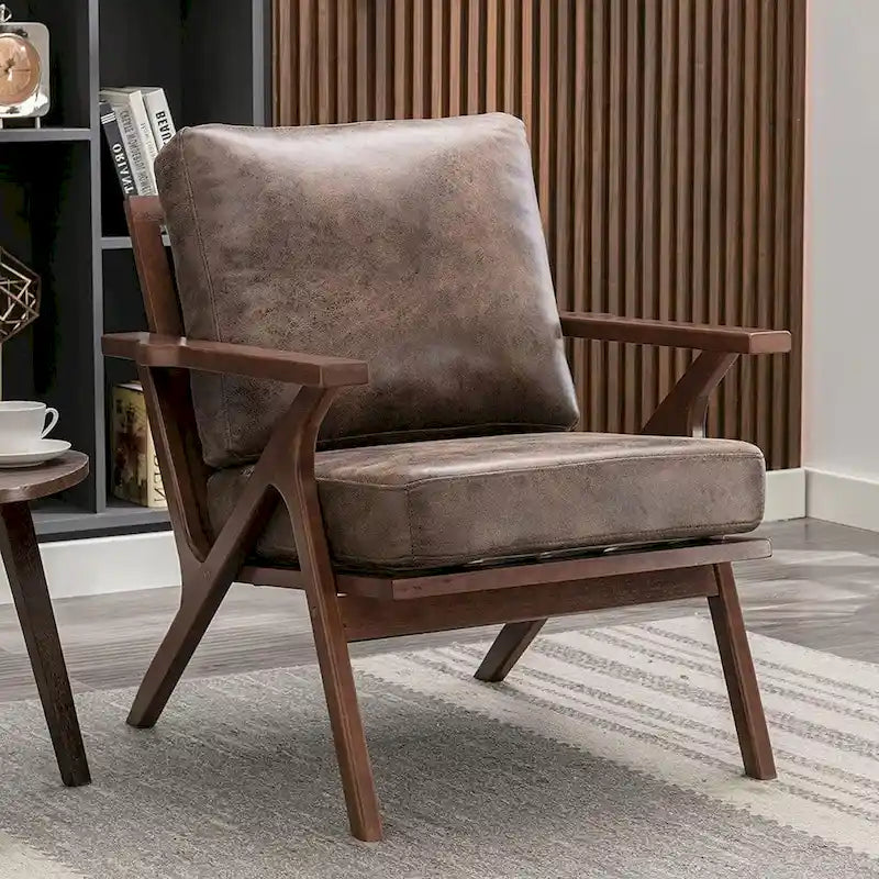 Fauteuil en cuir rembourré (cadre en bois massif, coussin amovible)