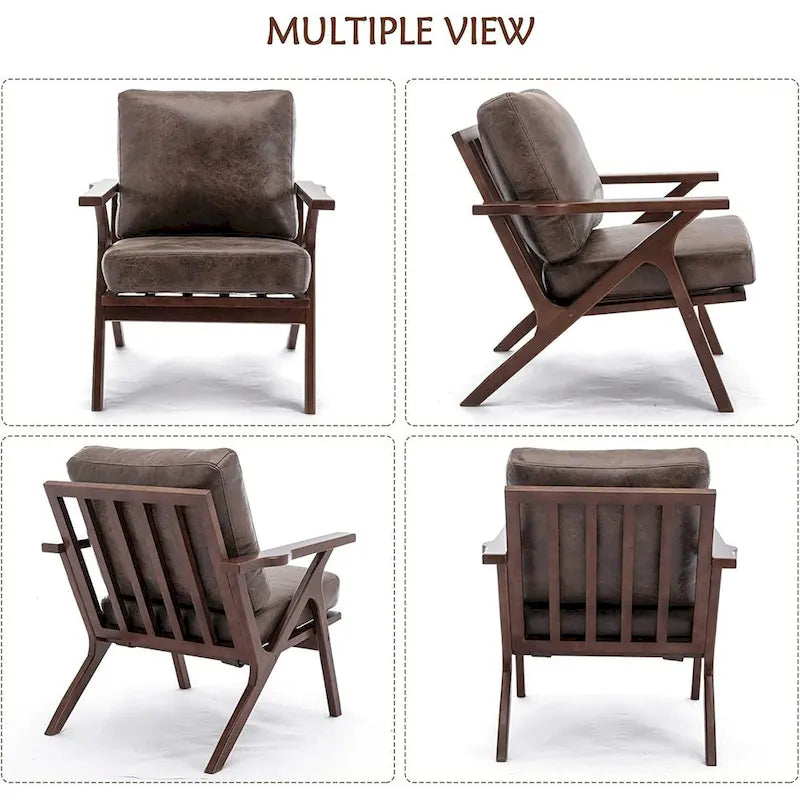 Fauteuil en cuir rembourré (cadre en bois massif, coussin amovible)